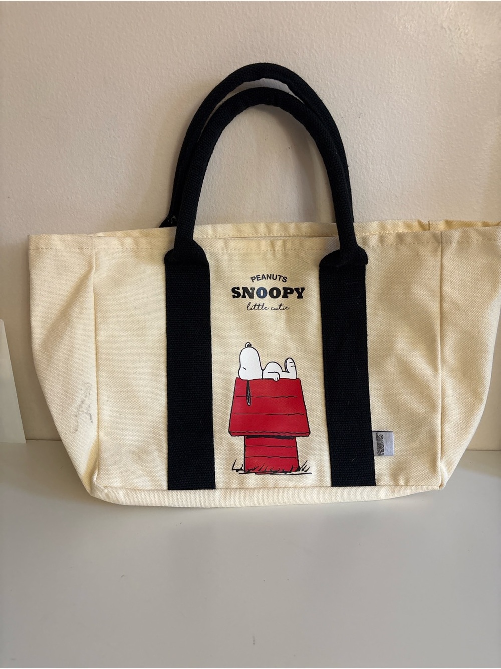 Snoopy Peanuts Canvas Tote Bag in Cream and Black